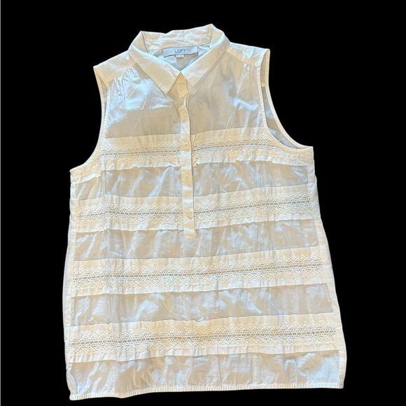 LOFT Tops - Ann Taylor LOFT White Cotton Sleeveless Ruffle Top Button Up Small